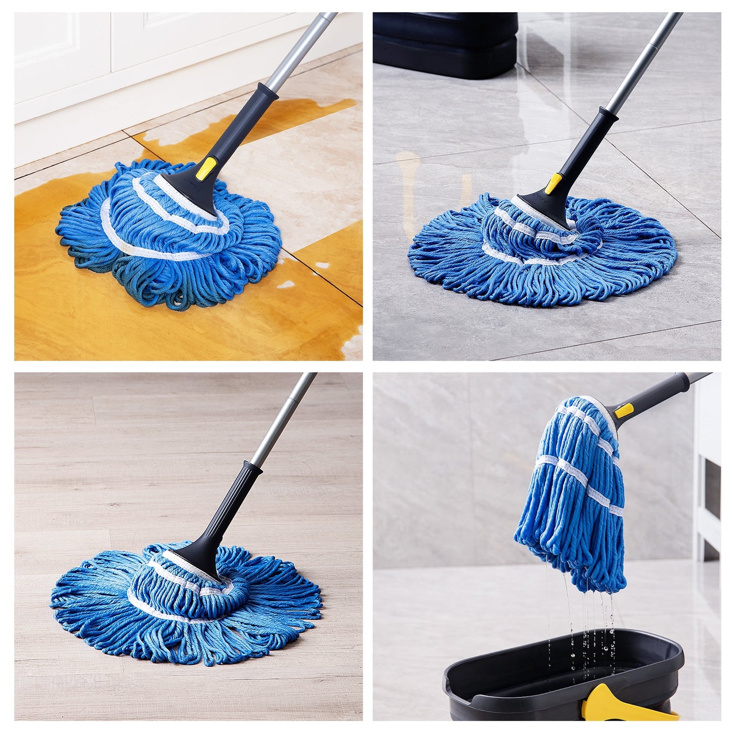 Yocada Twist Mop Easily Wringing with 57" Handle for Household Commercial Total 2 Mop Refills, Blue