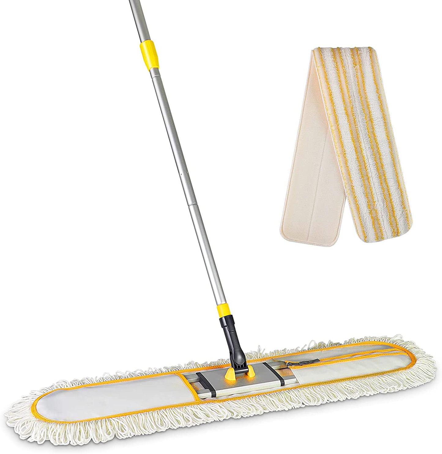 Yocada Industrial Dust Mop with Telescopic Aluminum Pole for Hardwood Laminate Tile Floor, Yellow