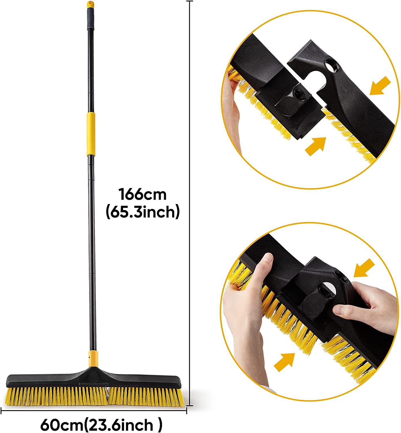 Yocada Heavy Duty Broom and Dustpan Set Commercial Outdoor Indoor 2+1 Perfect for Courtyard Garage Lobby Mall Market Floor Home Kitchen Room Office